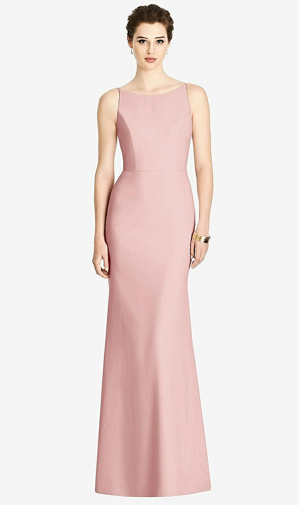 Back View - Rose Bateau-Neck Open Cowl-Back Trumpet Gown