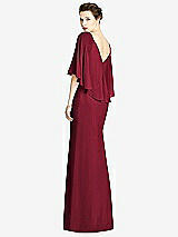 Rear View Thumbnail - Burgundy V-Back Trumpet Gown with Draped Cape Overlay
