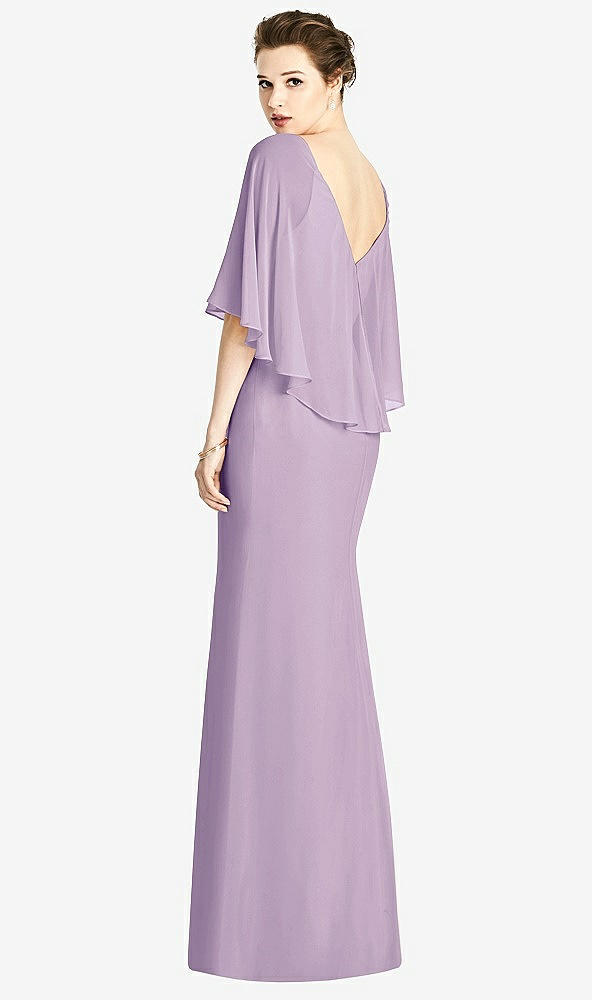 Back View - Pale Purple V-Back Trumpet Gown with Draped Cape Overlay