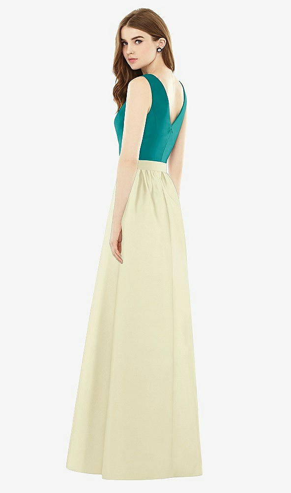 Back View - Butter Yellow & Jade Alfred Sung Bridesmaid Dress D752