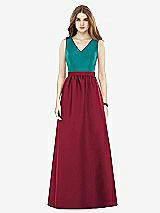 Front View Thumbnail - Burgundy & Jade Alfred Sung Bridesmaid Dress D752