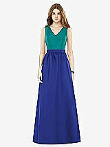 Front View Thumbnail - Cobalt Blue & Jade Alfred Sung Bridesmaid Dress D752