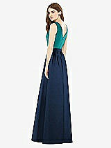 Rear View Thumbnail - Midnight Navy & Jade Alfred Sung Bridesmaid Dress D752