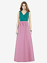 Front View Thumbnail - Powder Pink & Jade Alfred Sung Bridesmaid Dress D752