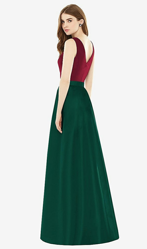 Back View - Hunter Green & Burgundy Alfred Sung Bridesmaid Dress D753