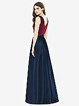 Rear View Thumbnail - Midnight Navy & Burgundy Alfred Sung Bridesmaid Dress D753