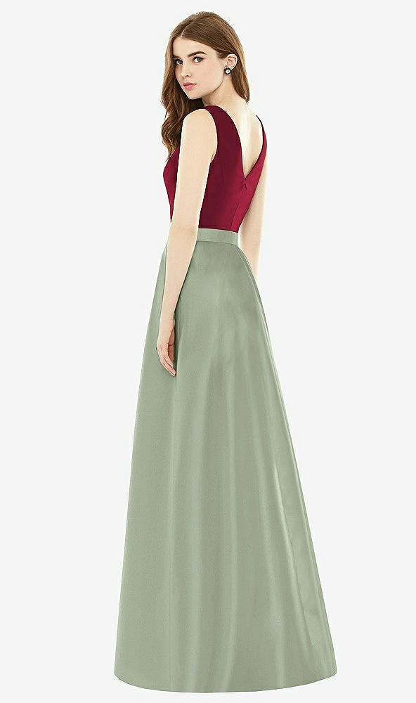 Back View - Sage & Burgundy Alfred Sung Bridesmaid Dress D753