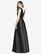 Rear View Thumbnail - Black & Black Sleeveless A-Line Satin Dress with Pockets
