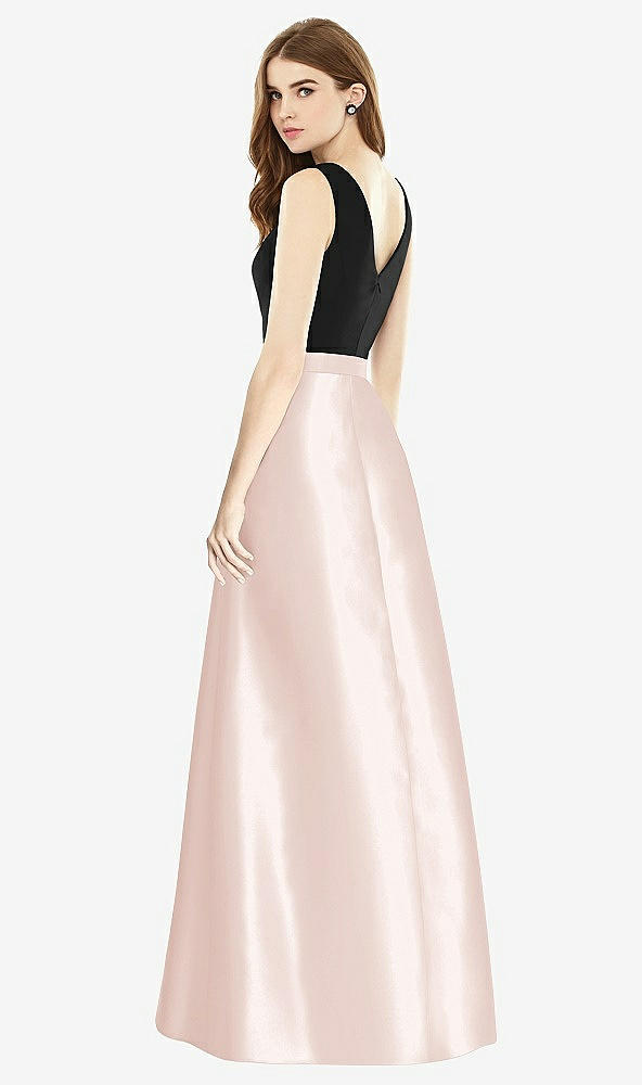 Back View - Blush & Black Sleeveless A-Line Satin Dress with Pockets