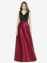 Front View Thumbnail - Burgundy & Black Sleeveless A-Line Satin Dress with Pockets