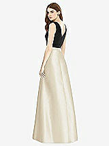 Rear View Thumbnail - Champagne & Black Sleeveless A-Line Satin Dress with Pockets