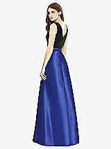 Rear View Thumbnail - Cobalt Blue & Black Sleeveless A-Line Satin Dress with Pockets