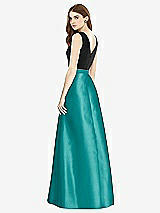 Rear View Thumbnail - Jade & Black Sleeveless A-Line Satin Dress with Pockets