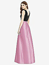 Rear View Thumbnail - Powder Pink & Black Sleeveless A-Line Satin Dress with Pockets