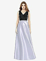 Front View Thumbnail - Silver Dove & Black Sleeveless A-Line Satin Dress with Pockets