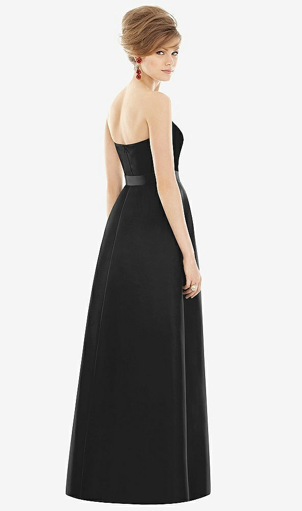 Back View - Black & Black Strapless Pleated Skirt Maxi Dress with Pockets