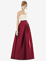 Front View Thumbnail - Burgundy & Ivory Strapless Pleated Skirt Maxi Dress with Pockets