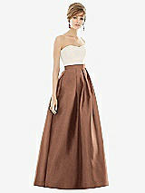Front View Thumbnail - Cognac & Ivory Strapless Pleated Skirt Maxi Dress with Pockets