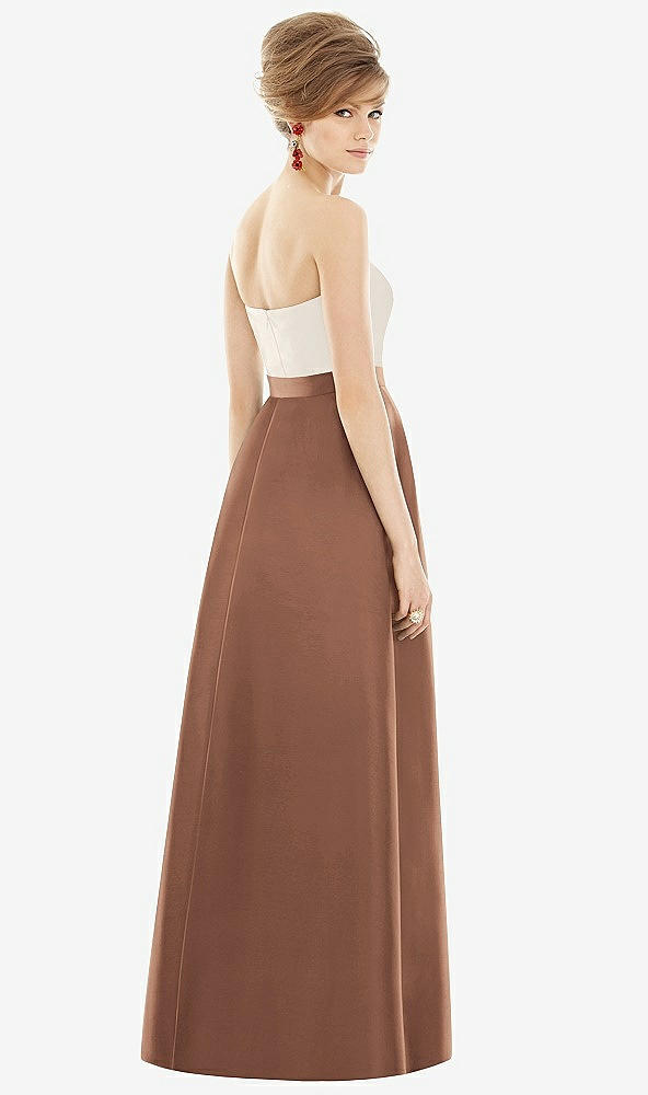 Back View - Cognac & Ivory Strapless Pleated Skirt Maxi Dress with Pockets