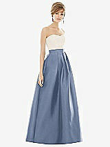 Front View Thumbnail - Larkspur Blue & Ivory Strapless Pleated Skirt Maxi Dress with Pockets