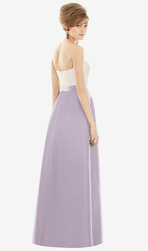 Back View - Lilac Haze & Ivory Strapless Pleated Skirt Maxi Dress with Pockets