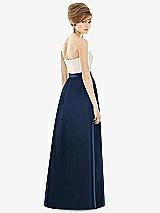 Rear View Thumbnail - Midnight Navy & Ivory Strapless Pleated Skirt Maxi Dress with Pockets