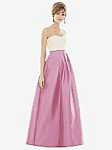 Front View Thumbnail - Powder Pink & Ivory Strapless Pleated Skirt Maxi Dress with Pockets