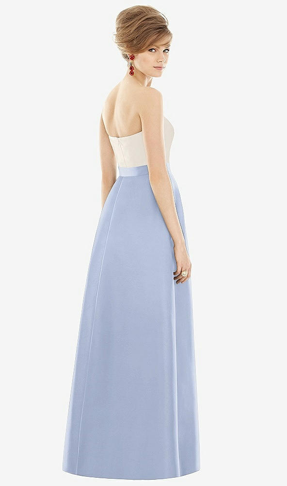 Back View - Sky Blue & Ivory Strapless Pleated Skirt Maxi Dress with Pockets
