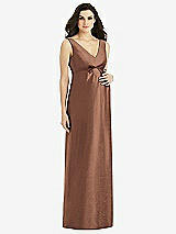 Front View Thumbnail - Cognac Sleeveless Satin Twill Maternity Dress