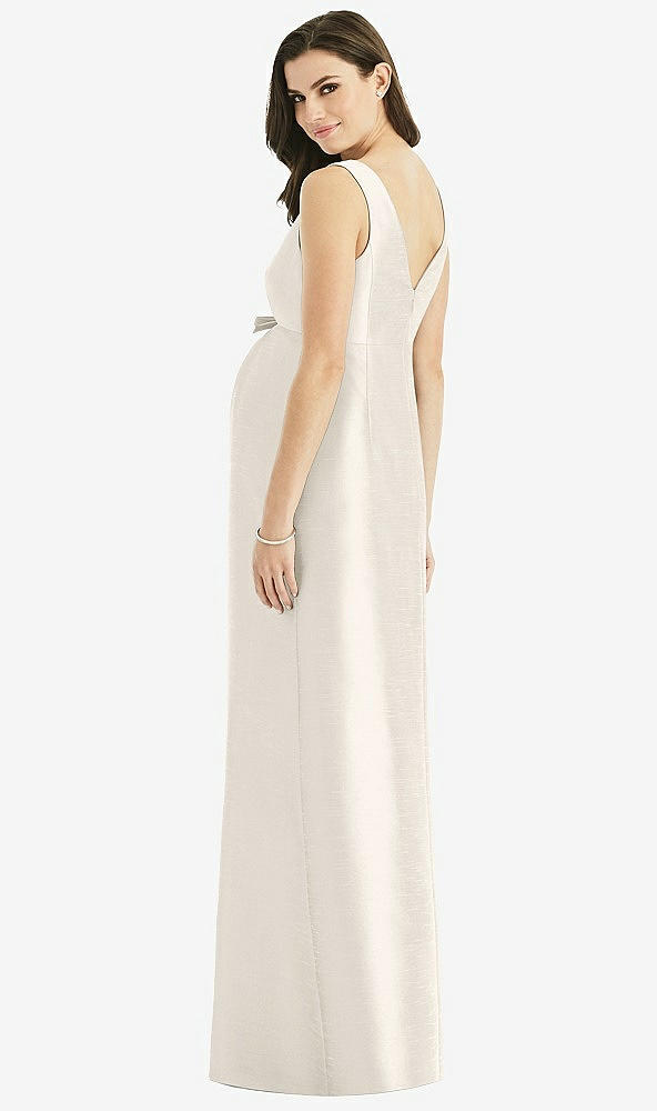Back View - Ivory Sleeveless Satin Twill Maternity Dress