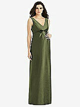 Front View Thumbnail - Olive Green Sleeveless Satin Twill Maternity Dress