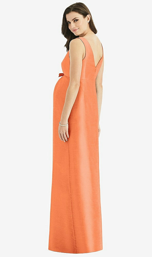 Back View - Portofino Orange Sleeveless Satin Twill Maternity Dress