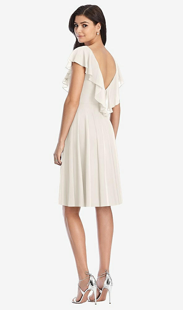 Back View - Ivory Midi Natural Waist Ruffled VNeck Dress