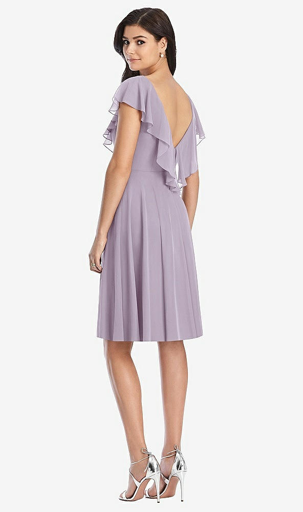 Back View - Lilac Haze Midi Natural Waist Ruffled VNeck Dress