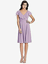 Front View Thumbnail - Pale Purple Midi Natural Waist Ruffled VNeck Dress