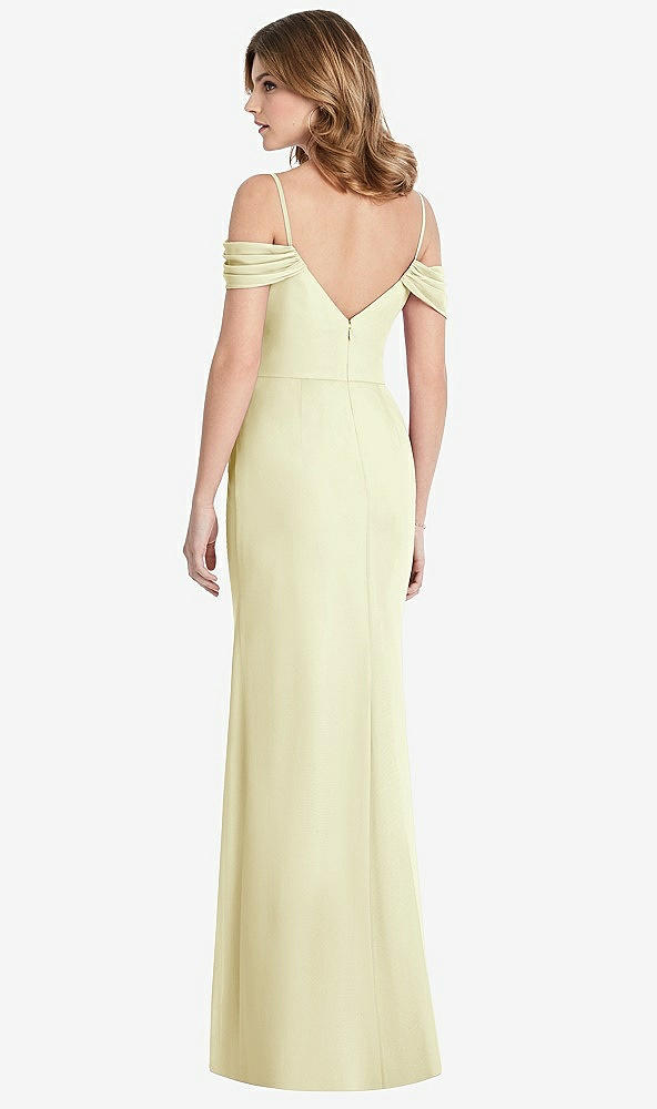 Back View - Butter Yellow Off-the-Shoulder Chiffon Trumpet Gown with Front Slit