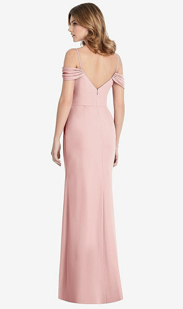 Back View - Rose Off-the-Shoulder Chiffon Trumpet Gown with Front Slit