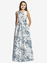 Front View Thumbnail - Cottage Rose Larkspur Floral Bateau Neck Maxi Junior Bridesmaid Dress with Pockets