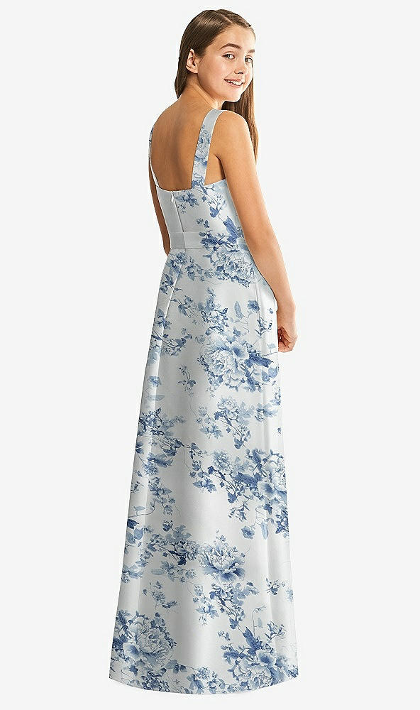 Back View - Cottage Rose Larkspur Floral Bateau Neck Maxi Junior Bridesmaid Dress with Pockets