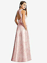Rear View Thumbnail - Bow And Blossom Print Floral Sleeveless Open-Back Satin Junior Bridesmaid Dress