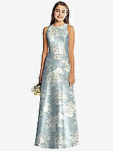 Front View Thumbnail - Porcelain Blue Seraphina Floral Floral Sleeveless Open-Back Satin Junior Bridesmaid Dress