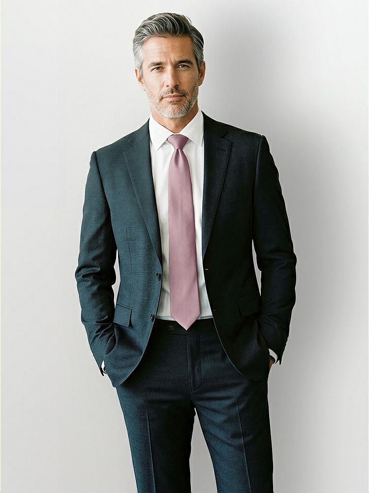 Front View - Dusty Rose Yarn-Dyed Modern Tie by After Six