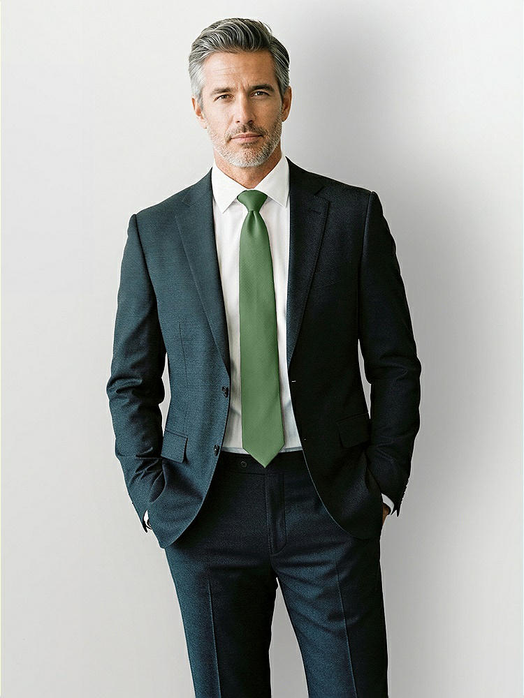 Front View - Vineyard Green Yarn-Dyed Modern Tie by After Six