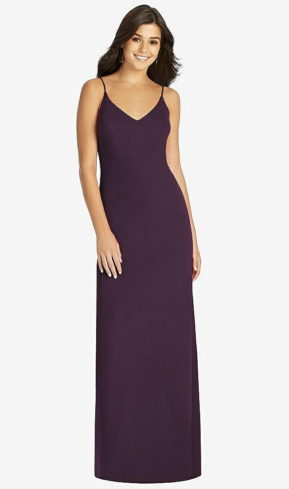 Front View - Aubergine Fishtail Skirt Stretch Maxi Dress