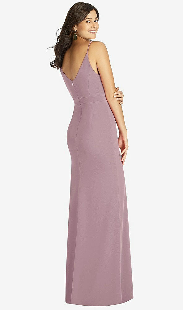 Back View - Dusty Rose Fishtail Skirt Stretch Maxi Dress