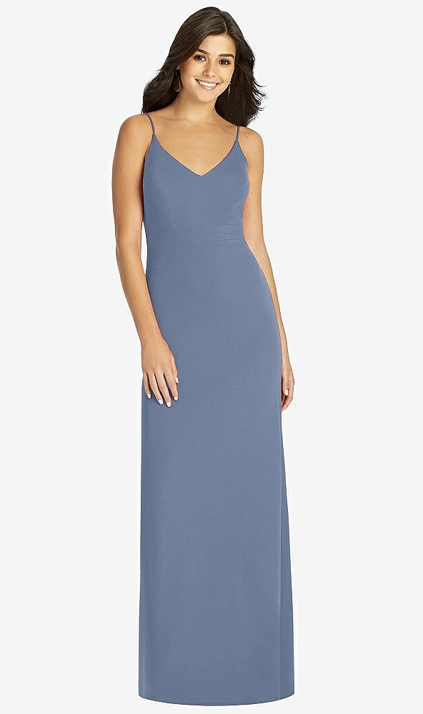 Front View - Larkspur Blue Fishtail Skirt Stretch Maxi Dress