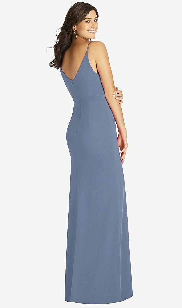 Back View - Larkspur Blue Fishtail Skirt Stretch Maxi Dress