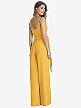 Rear View Thumbnail - NYC Yellow Spaghetti Strap Crepe Jumpsuit with Sash - Alana 