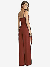 Rear View Thumbnail - Auburn Moon Spaghetti Strap Crepe Jumpsuit with Sash - Alana 