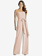 Front View Thumbnail - Cameo Spaghetti Strap Crepe Jumpsuit with Sash - Alana 